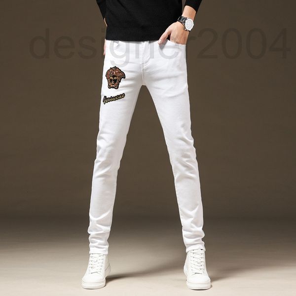 

men's jeans designer pure white jeans men's high-end spring and summer elastic slim fit small feet leisure fashion versatile light, Blue