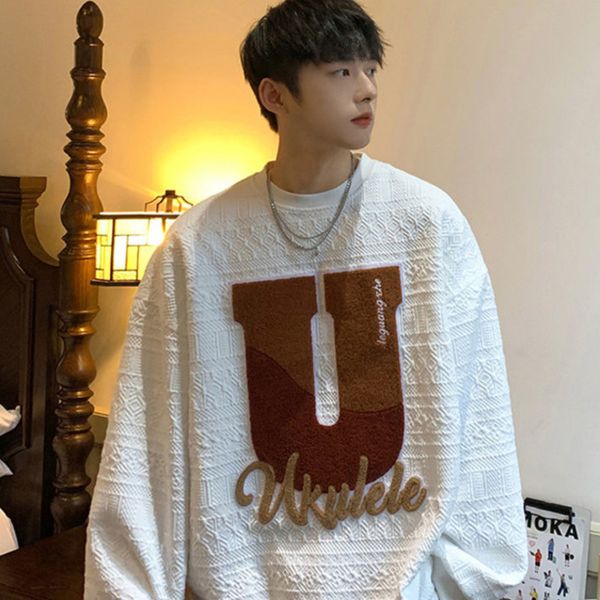 

privathinker u letter graphic sweatshirts oversized mens autumn hoodies round neck fashion male korean pullovers solid color, Black;brown