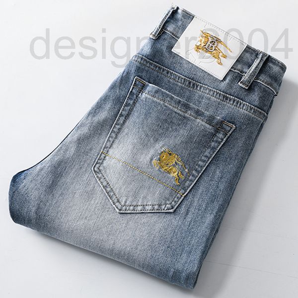 

men's jeans designer summer thin b-letter brand elastic jeans men's korean slim fit products foxr, Blue