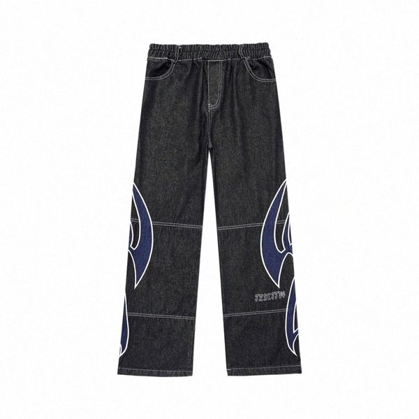 

men's jeans 2022 dark streetwear graphic print black baggy for men pants straight hip hop gothic denim trousers pantalones y2k hombre e, Blue