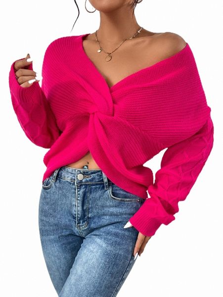 

drop shoulder twist front sweater k4vu#, White;black