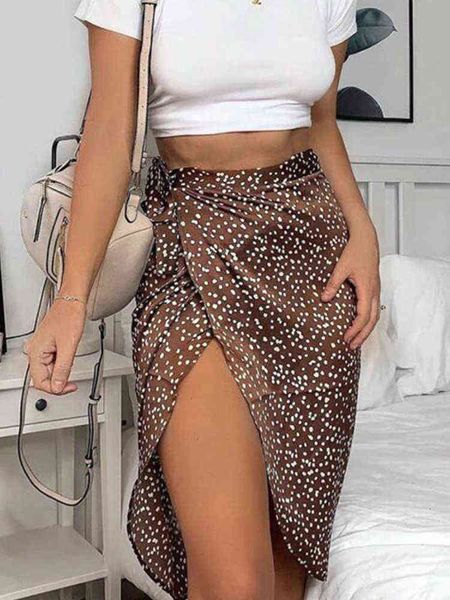

women lady bandage wraps skirts summer high waist party casual bandage tie up dots printing asymmetric skirt high street clothes t220819, Black