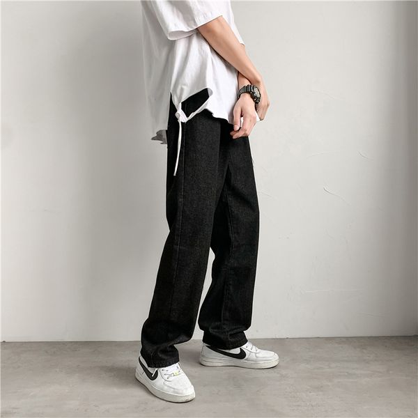 

men's jeans harajuku men leisure loose straight korean style trendy solid simple vintage pockets washed bottoms fashion denim studentsm, Blue