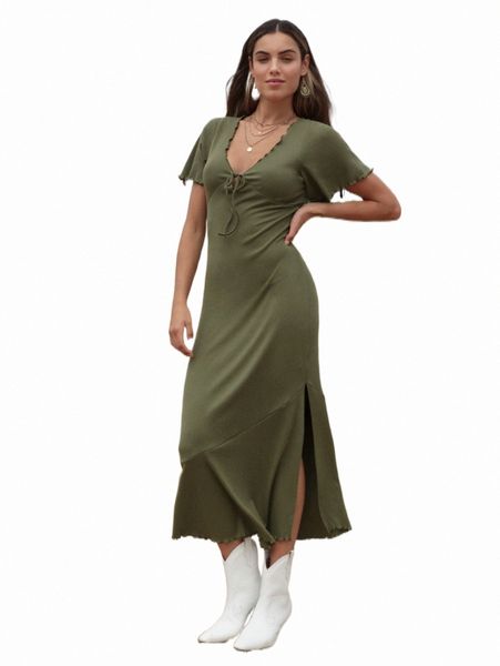 

tie front split hem dress e0zq#, Black;gray