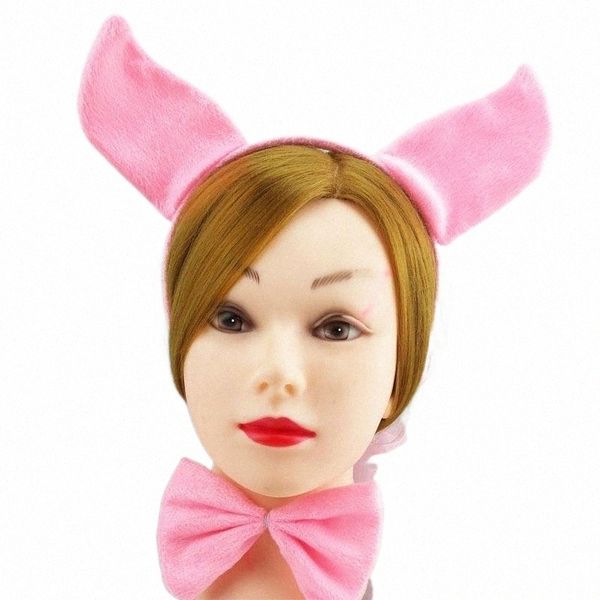

theme costume pig ears headband hairband women kid hair accessories animal cosplay tail tie nose propstheme n5eq#, Black;red