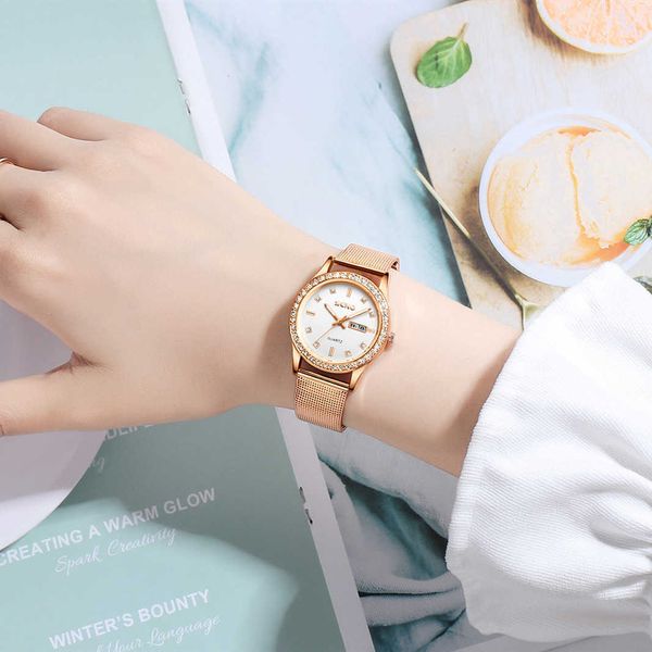 

ladies brand watch fully automatic non mechanical women's female student watch waterproof luminous double calendar, Slivery;golden