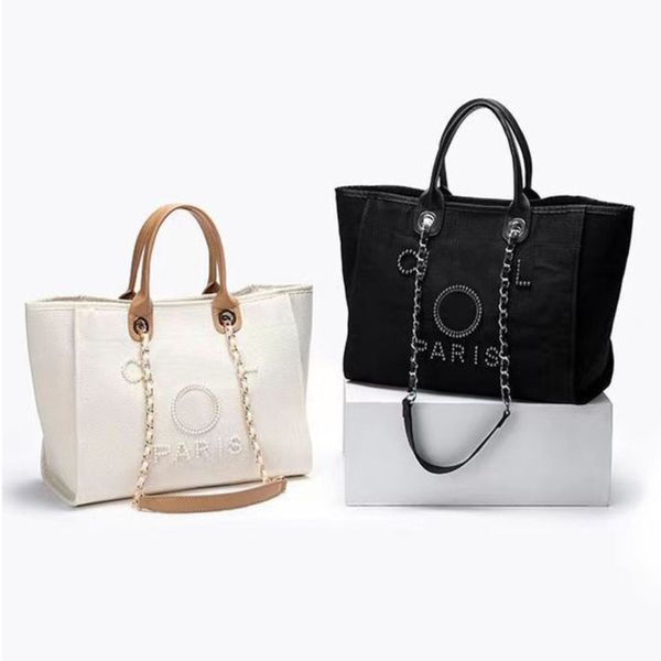 

fashion luxury designers women's handbags beach bags brand ch pearl tote canvas evening bag ladies girl backpack female portable large