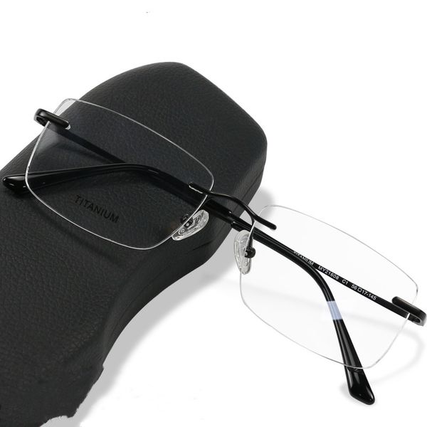 

titanium glasses frame rimless frameless optical eyeglasses for men and women computer reading eyewear uv blocking gaming vintage transparen, Black