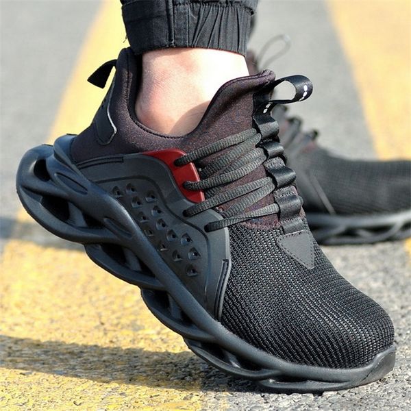 

oeak breathable mesh safety shoes men light sneaker indestructible steel toe soft anti-piercing work shoes tenis masculino 201019, Black;brown