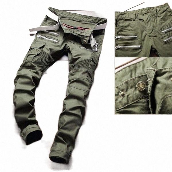 

men's jeans armygreen biker fashion slim multi-pocket punk hip-hop personality male denim trousers pantalones de hombre e7zs#, Blue