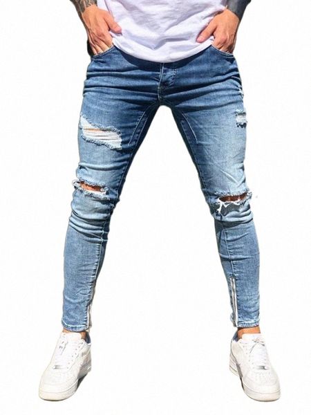 

men's jeans 2022 fashion blue ripped men skinny slim fit hip hop denim trousers casual for jogging jean homme drop e57u#