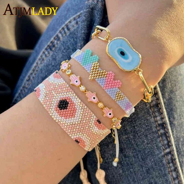 

bangle designer 2022 fashion blue pink enamel hamsa hand charm jewelry gold plated micro pave cz bezel round tennis chain adjust fatima brac, Black