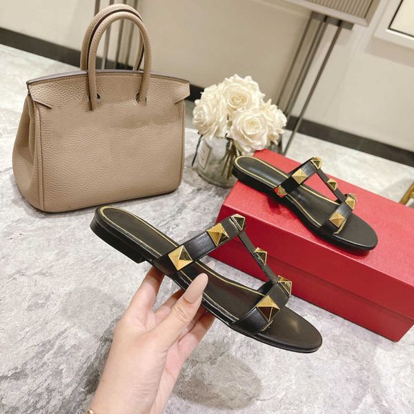 

roman stud luxury rivet slippers big studded shoes women slingbacks rivets sandals pointed toes flat dress shoes leather buckle strap, Black