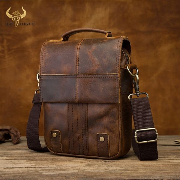 

quality leather male casual design shoulder messenger bag cowhide fashion crossbody bag 8" tablet tote mochila satchel 152 220819
