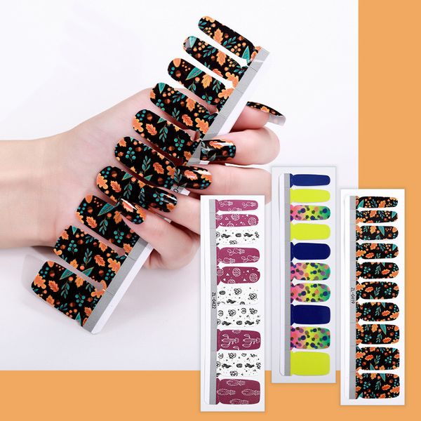 

wholesale 20 tips nail sticker decals flowers waterproof full nails stickers sheet with nail files, Black