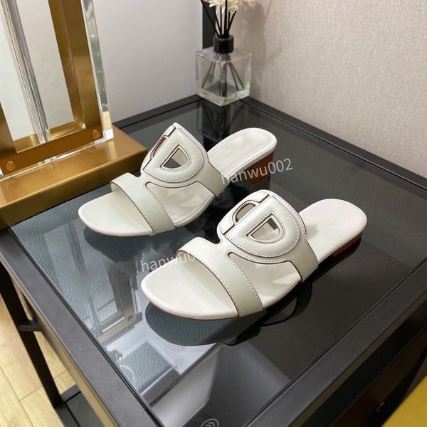 

2022 beach slide designer slippers classic flat sandals summer lady leather flip flops women size35-42, Black