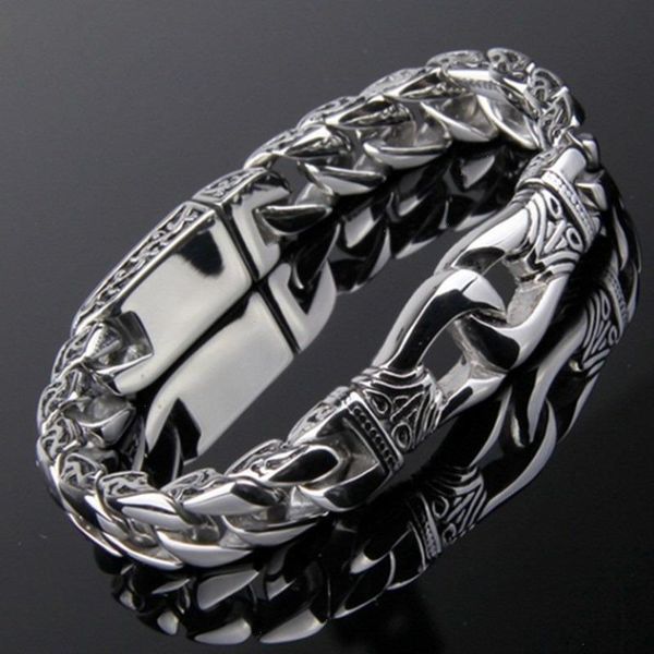 

men fashion strands metal chain bracelet retro totem punk biker, Black