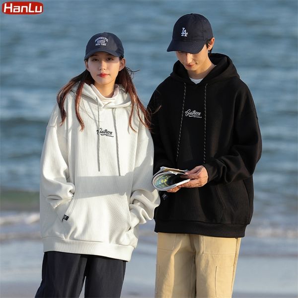 

hanlu autumn korean fashion tracksuit vintage letter embroidery young menwomen hoodies sweatshirts sports streetwear 220819, Black