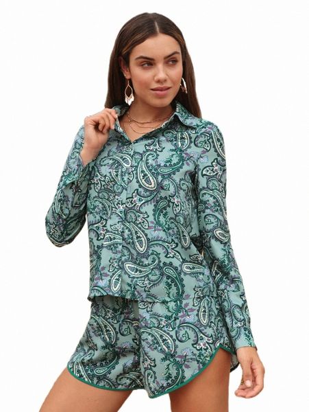 

paisley print shirt & shorts q3vi#, White