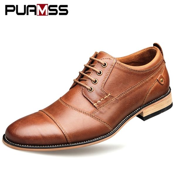 

brand men shoes oxfords british style genuine leather dress business formal flats plus size 50 220819, Black
