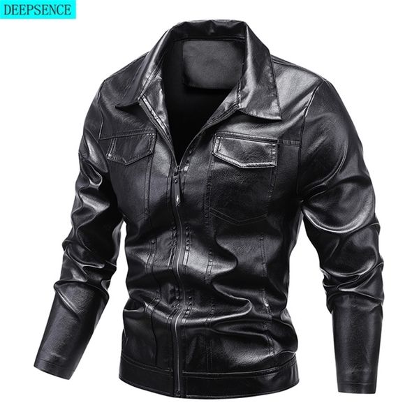 

leather jacket men's autumn fashion pocket casual lapel jacket men's short faux leather jacket men 220818, Black;brown