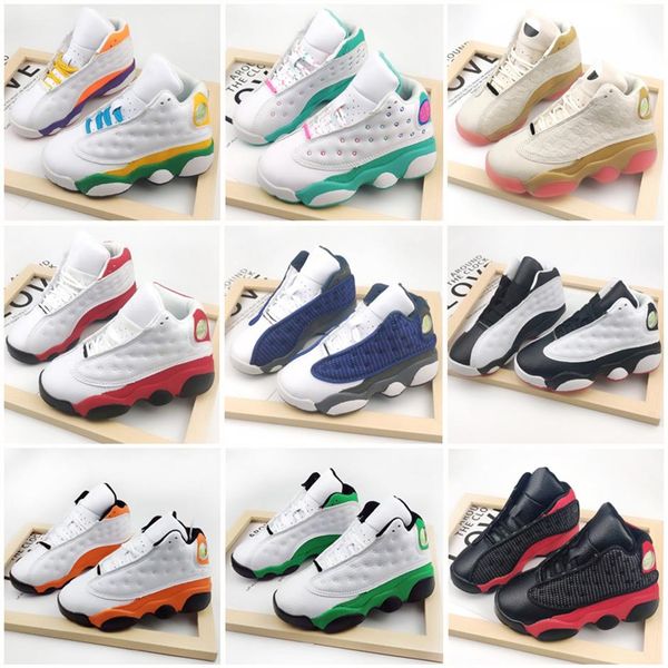 

2021 13s black cats toddler sneakers bred flint kids basketball shoes infant 13 big boy & girl children trainers size 22-35278v