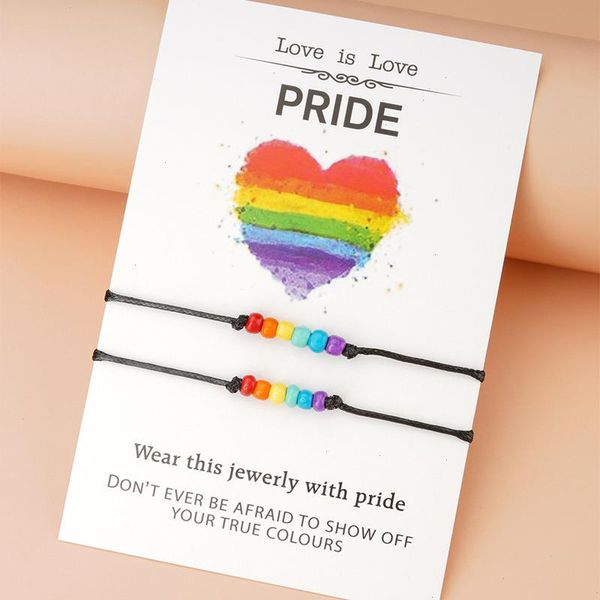 

2 pcs set handmade strands rainbow lgbt rope bracelet for women men braided sead beads couple friendship jewelry, Black