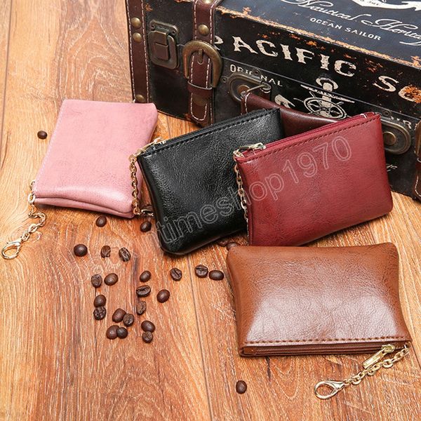 

simple coin purse classic solid color portable key charm bag for ladies artificial pu coin purse, White