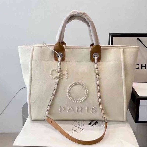 

luxury fashion women's evening bags brand ch handbags pearl tote canvas beach bag designers female portable shoulder large capacity big, Black;red