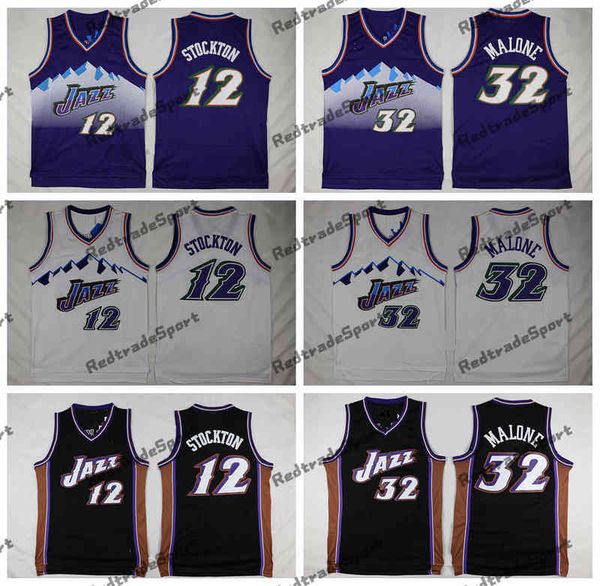 

mens vintage 1996-97 basketball jerseys 12 john stockton 32 karl malone snow mountain purple white black stitched