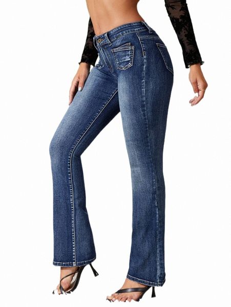 

women's jeans pocket patched bootcut leg jeans clothing a7ai#, Blue