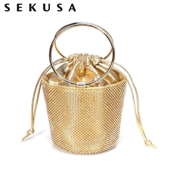 

sekusa design women evening bags rhinestones bucket ladies clutch purse handbags 220818