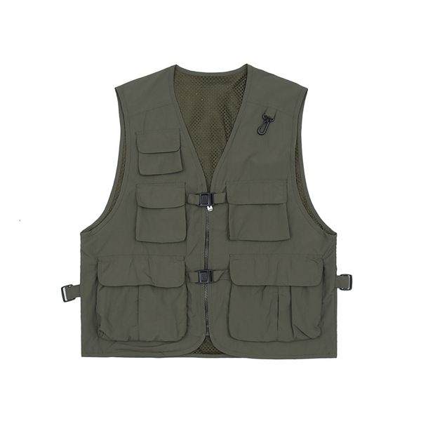 

multi-pockets sleeveless jackets men hip hop loose vest men's jackets, Black;brown