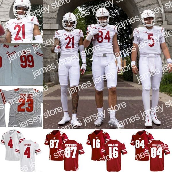 

2022 2021 wisconsin badgers unveils alternate jersey 16 russell wilson 99 jj watt 23 jonathan taylor monteball kendrick pryor alex honeybroo, Black;red
