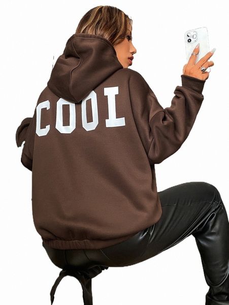 

women's hoodies letter graphic drop shoulder drawstring hoodie n2l0#, Black