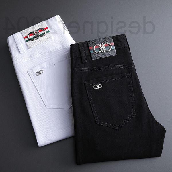 

men's jeans designer chao brand embroidered jeans men's thin black and white straight pants high-end slim leggings 6hn7, Blue