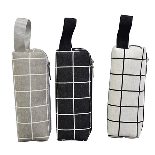 

grid pen pouch pencil case big pouch canvas pens bag zipper stationery storage makeup cosmetic bags for women men 1221720