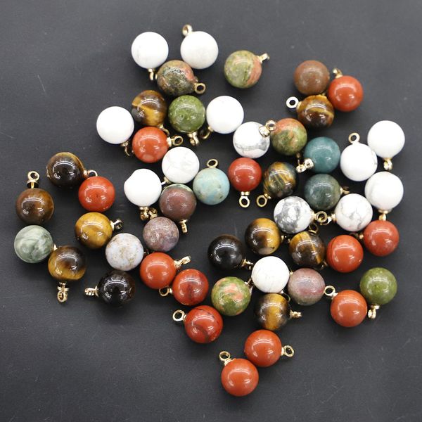 

8mm 10mm natural stone multicolor ball shape charms gold for necklace earrings pendant diy fashion jewelry making, Bronze;silver