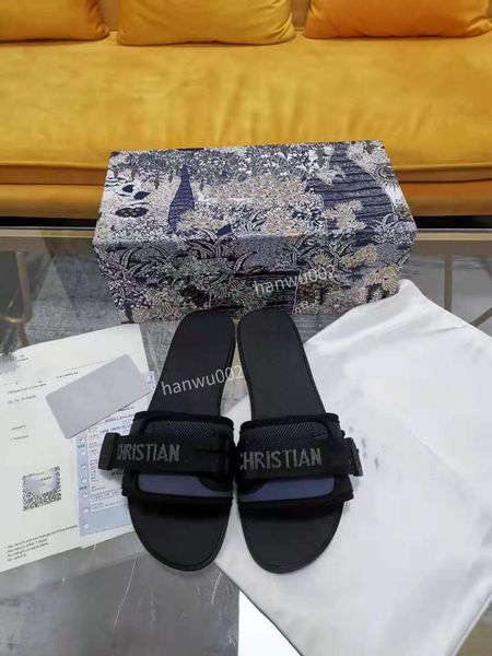 

2022 designer women slippers embroidery sandal floral brocade fashion flip flops striped beach genuine leather flowers slipper size35-42, Black