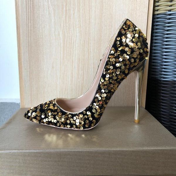 

2023 fashion brand red bottom shoes new shiny sequins women bling high heels slip on party wedding shoe ladies pointed toe red sole dress st, Black
