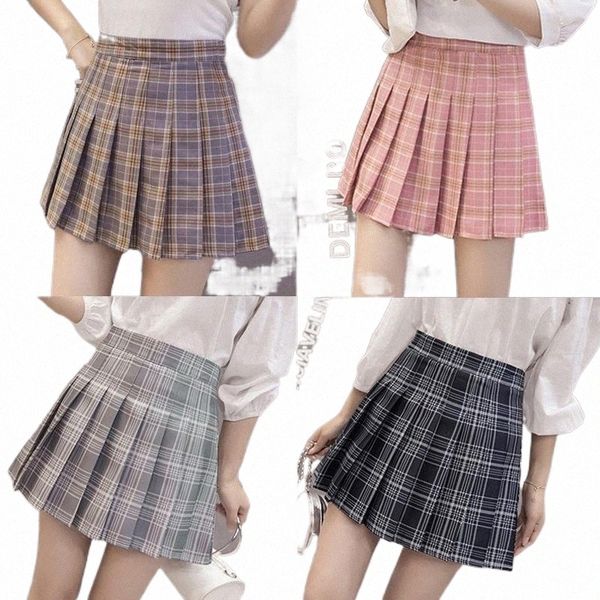 

skirts good quality summer high waist women's a-line plaid pleated skirt with shorts women cute sweet girls casual kawaii h9ug#, Black