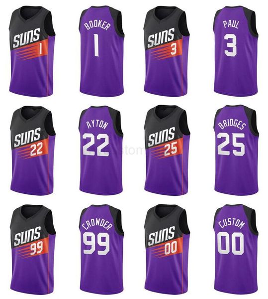 

jersey chris basketball paul #3 booker #1 ayton #22 bridges #25 crowder #99 2021-22 basketball jerseys, Black