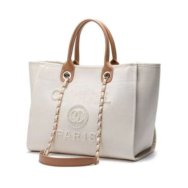 

luxury women's fashion handbags evening bags brand ch pearl tote canvas beach bag female portable large capacity big handbag designers