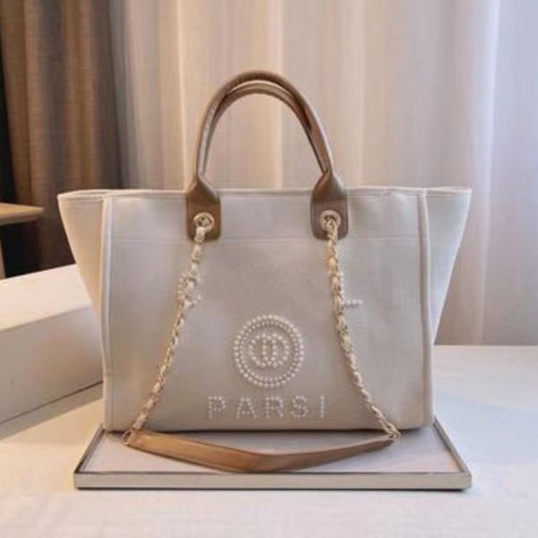 

luxury fashion women's evening bags brand ch handbags pearl tote canvas beach bag designers female portable shoulder large capacity big, Black;red