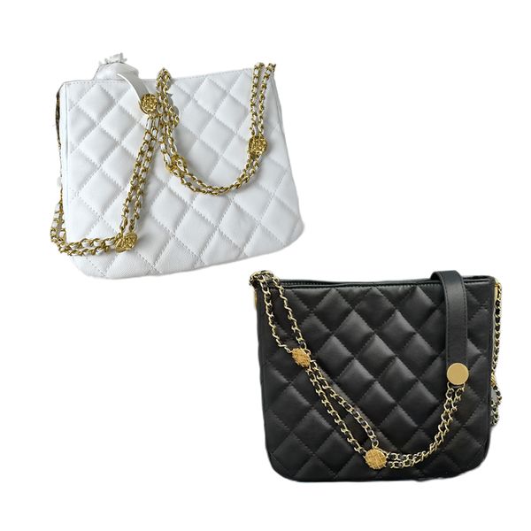 

2022a F/W women double strap shoulder bag black caviar lattice genuine leather tote shopping bags gold coins hardware purse accessories, 24cm black