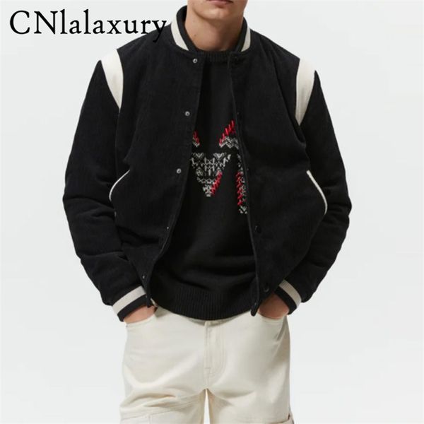 

cnlalaxury bomber jacket men long sleeve casual baseball uniform collar coat spring and winter spliced short outwear 220819, Black;brown