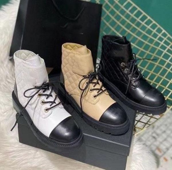 

luxury martin boots women's new chain booties leather thick sole round toe splicing autumn winter ladies thick-heel ankle boots, Black