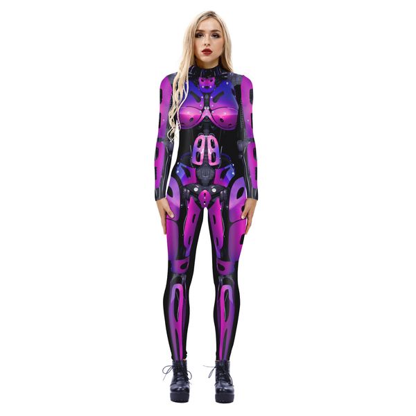 

women's jumpsuits robot digital printing halloween jumpsuits, Black;white