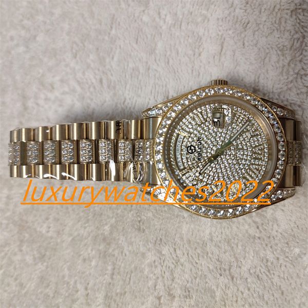 

mp factory mens watch 41mm 18k yellow gold ii 228349 116300 full iced full vs diamond automatic movement mechanical 904l stainless steel sap, Slivery;brown