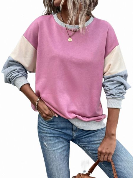 

women's hoodies colorblock drop shoulder sweatshirt d66dv#, Black